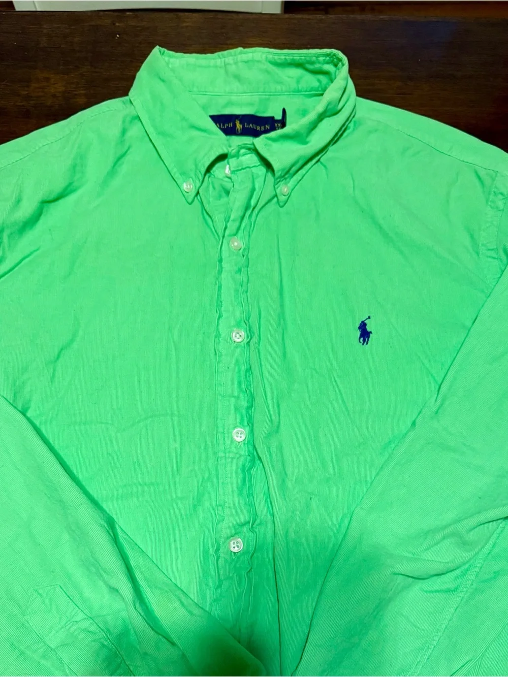 Ralph Lauren Polo Shirt in Bright Green with Blue Pony Corduroy